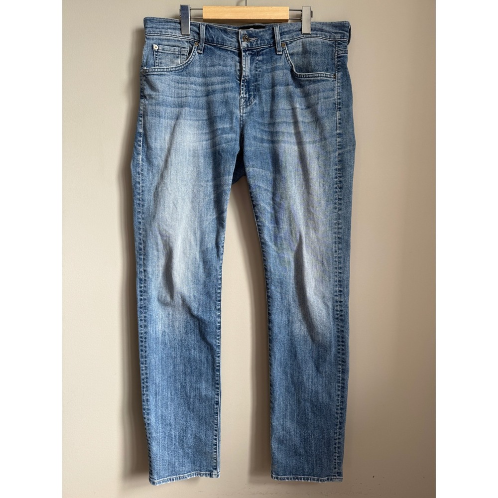 7 For All Mankind Mens Slimmy Straight Blue Jeans 34 Denim Casual Classic Rugged